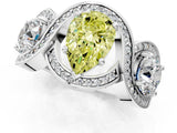 Silver Three-Stone Fancy Yellow Pear Cut Diamond Wave Pave Band with Prong Setting_7