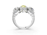 Silver Three-Stone Fancy Yellow Pear Cut Halo Diamond Milgrain Band with Four-Prong Setting_15