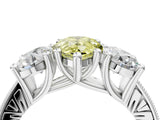 Silver Three-Stone Fancy Yellow Pear  Diamond Milgrain Pave Band with Prong Setting 4