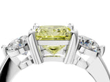 Silver Three-Stone Fancy Yellow Princess  Brilliant Cut Solitaire Ring with Prong Setting on a Classic Band 4