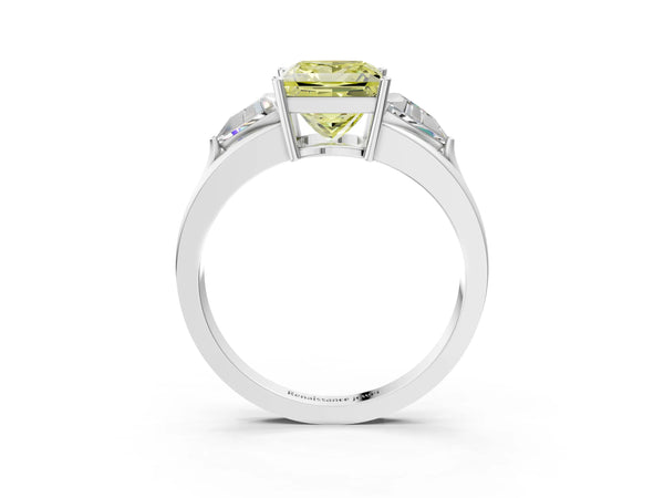 Sterling Silver Princess Cut Split Shank Three Stone Engagement Ring Setting for Fancy Yellow Center