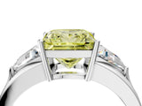 Silver Three-Stone Fancy Yellow Princess Cut Cut Diamond Ring with Trillion Side Stones on a Split Shank Band_34