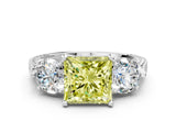 Silver Three-Stone Fancy Yellow Princess Cut Cut Milgrain Band Prong Setting Ring_42