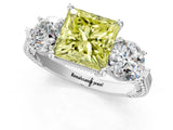 Silver Three-Stone Fancy Yellow Princess Cut Cut Milgrain Band Prong Setting Ring_43