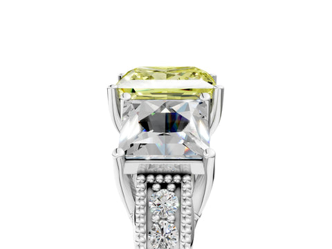 Silver Three-Stone Fancy Yellow Princess Cut Cut Milgrain Pavé Engagement Ring_23