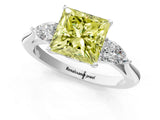 Silver Three-Stone Fancy Yellow Princess Cut Diamond Ring with Pear  Side Stones in Four-Prong Setting_13