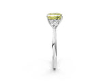 Silver Three-Stone Fancy Yellow Princess Cut Diamond Ring with Pear  Side Stones in Four-Prong Setting_14