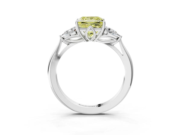 Sterling Silver Princess Cut Engagement Ring Setting for Fancy Yellow Center with Pear Side Stones