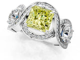 Silver Three-Stone Fancy Yellow Princess Cut Diamond Wave Pave Band with Prong Setting_19