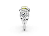 Silver Three-Stone Fancy Yellow Princess Cut Diamond Wave Pave Band with Prong Setting_20