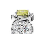 Silver Three-Stone Fancy Yellow Princess Cut Diamond Wave Pave Band with Prong Setting_23