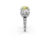 Silver Three-Stone Fancy Yellow Princess Cut Halo Diamond Milgrain Band with Four-Prong Setting_14