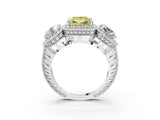 Silver Three-Stone Fancy Yellow Princess Cut Halo Diamond Milgrain Band with Four-Prong Setting_15