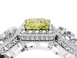 Silver Three-Stone Fancy Yellow Princess Cut Halo Diamond Milgrain Band with Four-Prong Setting_16