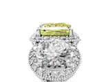 Silver Three-Stone Fancy Yellow Princess Cut Halo Diamond Milgrain Band with Four-Prong Setting_17