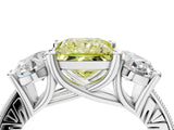 Silver Three-Stone Fancy Yellow Princess  Diamond Milgrain Pave Band with Prong Setting 4