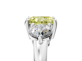 Silver Three-Stone Fancy Yellow Radiant  Brilliant Cut Solitaire Ring with Prong Setting on a Classic Band