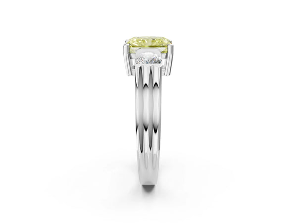 Silver Three-Stone Fancy Yellow Radiant Cut Classic Band Prong Setting Ring