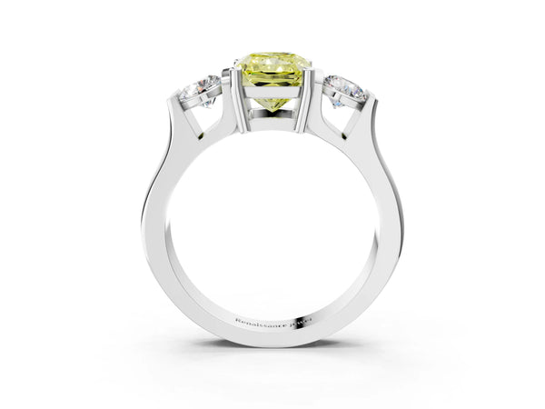 Silver Three-Stone Fancy Yellow Radiant Cut Classic Band Prong Setting Ring