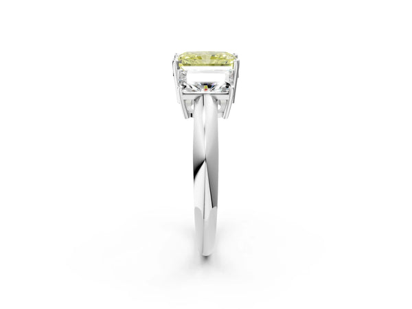Sterling Silver Radiant Cut Side Stone Engagement Ring Setting for Fancy Yellow Center - Design RJ-767