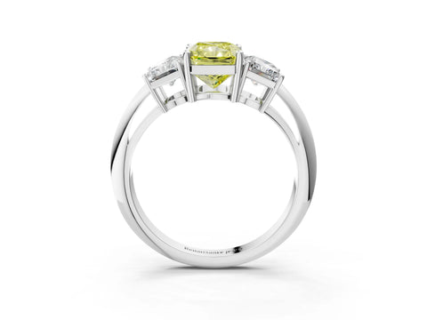 Silver Three-Stone Fancy Yellow Radiant Cut Cut Diamond Engagement Ring with Prong Setting on a White Gold Band_45