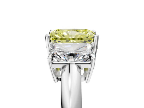 Silver Three-Stone Fancy Yellow Radiant Cut Cut Diamond Engagement Ring with Prong Setting on a White Gold Band_47