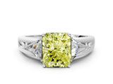 Silver Three-Stone Fancy Yellow Radiant Cut Cut Diamond Ring with Trillion Side Stones on a Split Shank Band_6