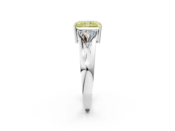 Sterling Silver Radiant Cut Split Shank Three Stone Engagement Ring Setting for Fancy Yellow Center