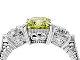 Silver Three-Stone Fancy Yellow Radiant Cut Cut Milgrain Band Prong Setting Ring_10