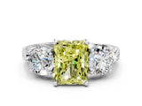 Silver Three-Stone Fancy Yellow Radiant Cut Cut Milgrain Band Prong Setting Ring_6