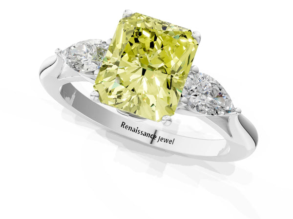 Sterling Silver Radiant Cut Engagement Ring Setting for Fancy Yellow Center with Pear Side Stones