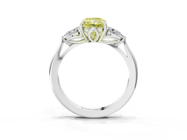 Sterling Silver Radiant Cut Engagement Ring Setting for Fancy Yellow Center with Pear Side Stones
