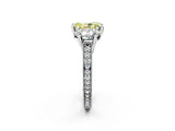 Silver Three-Stone Fancy Yellow Radiant  Diamond Milgrain Pave Band with Prong Setting 3
