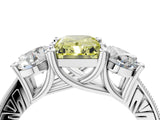 Silver Three-Stone Fancy Yellow Radiant  Diamond Milgrain Pave Band with Prong Setting 5