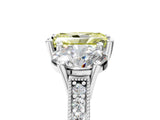 Silver Three-Stone Fancy Yellow Radiant  Diamond Milgrain Pave Band with Prong Setting