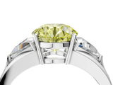 Silver Three-Stone Fancy Yellow Round Cut Cut Diamond Ring with Trillion Side Stones on a Split Shank Band_16