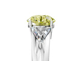Silver Three-Stone Fancy Yellow Round Cut Cut Diamond Ring with Trillion Side Stones on a Split Shank Band_17