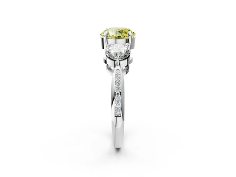 Silver Three-Stone Fancy Yellow Round Cut Diamond Channel Set Engagement Ring with Prong Setting_20