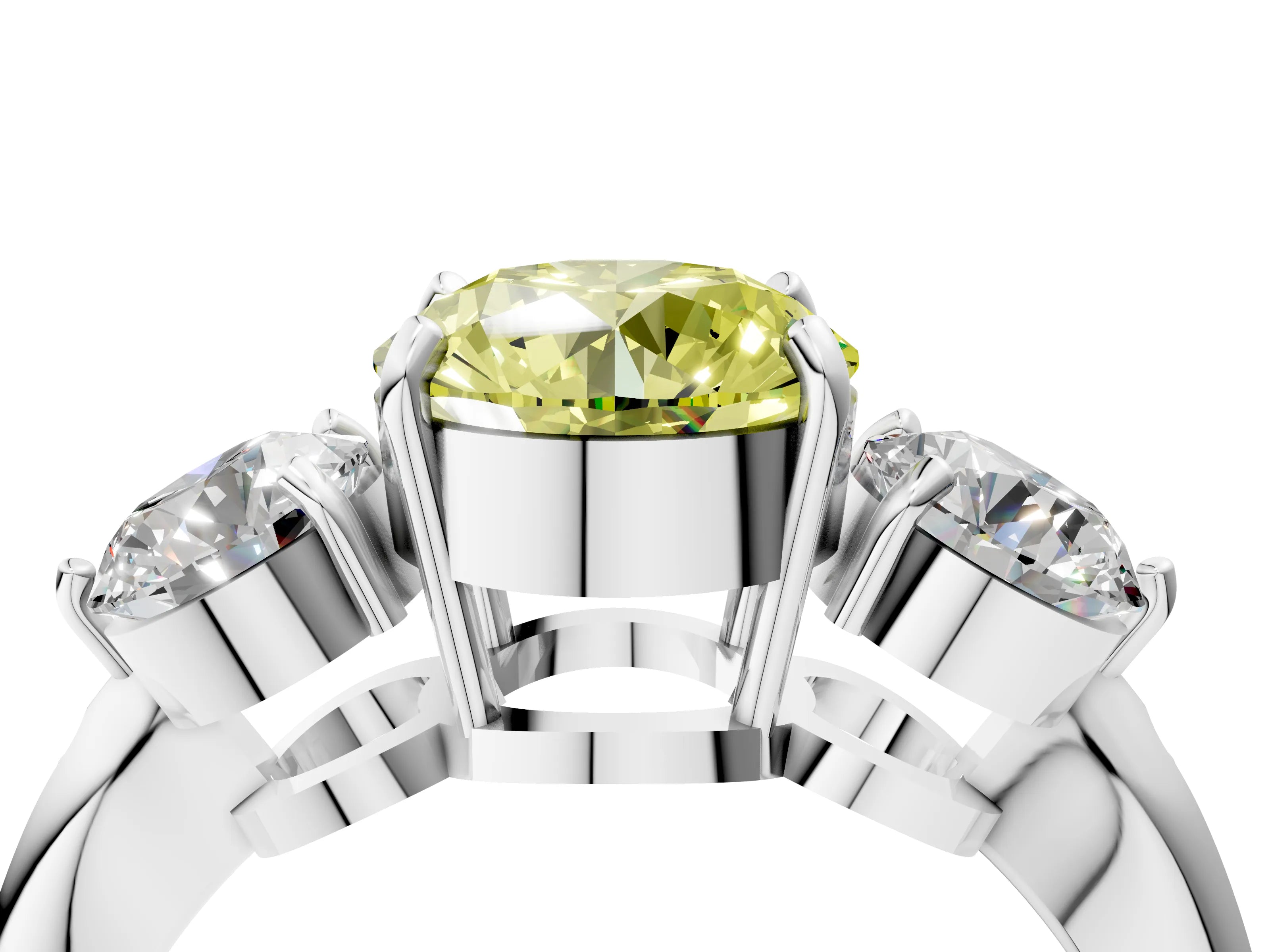 Silver Three-Stone Fancy Yellow Round Cut Diamond Channel Set Engagement Ring with Prong Setting_22