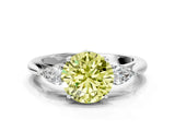 Silver Three-Stone Fancy Yellow Round Cut Diamond Ring with Pear  Side Stones in Four-Prong Setting_12