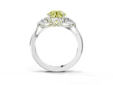 Silver Three-Stone Fancy Yellow Round Cut Diamond Ring with Pear  Side Stones in Four-Prong Setting_15