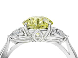 Silver Three-Stone Fancy Yellow Round Cut Diamond Ring with Pear  Side Stones in Four-Prong Setting_16