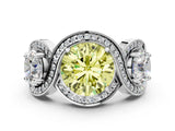 Silver Three-Stone Fancy Yellow Round Cut Diamond Wave Pave Band with Prong Setting_6