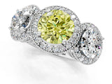 Silver Three-Stone Fancy Yellow Round Cut Halo Diamond Milgrain Band with Four-Prong Setting_13