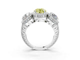 Silver Three-Stone Fancy Yellow Round Cut Halo Diamond Milgrain Band with Four-Prong Setting_15