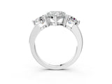 Silver Three-Stone Heart Brilliant Cut Solitaire Ring with Prong Setting on a Classic Band 3