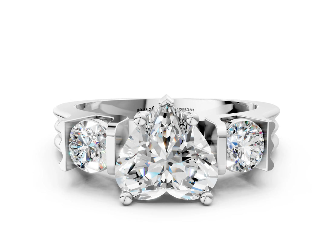 Silver Three-Stone Heart Cut Cut Classic Band Prong Setting Ring_7
