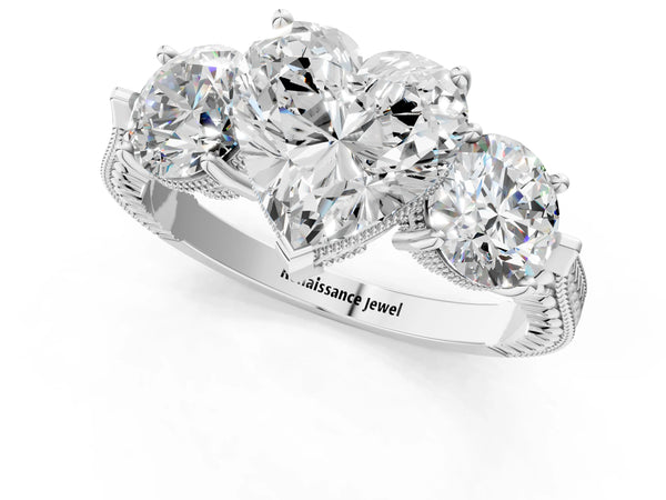 Sterling Silver Heart-Shaped Vintage Three Stone Engagement Ring Setting