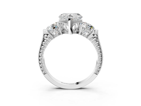Sterling Silver Heart-Shaped Vintage Three Stone Engagement Ring Setting