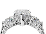 Silver Three-Stone Heart Cut Cut Milgrain Band Prong Setting Ring_41